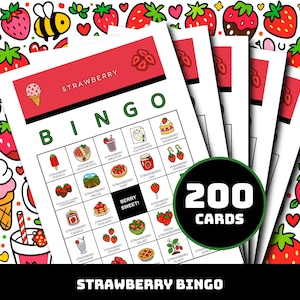 Strawberry Bingo Printable 200 Cards, Berry Sweet Activity, Summer Picnic Pastime, Instant Download PDF, Fruit Theme Cards