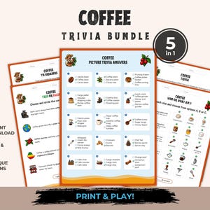 Paquete de juegos de preguntas y respuestas sobre café: 5 rondas imprimibles / Fiesta de lattes, noche de café, actividad de barista, diversión para la escuela en casa, aprendizaje matutino, información sobre la preparación del café