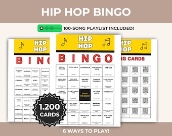 Hip Hop Hits Music Bingo Printable Game, Urban Playlist, Trendy Singalong Activity, Instant Download, Digital PDF, QR Calling Cards