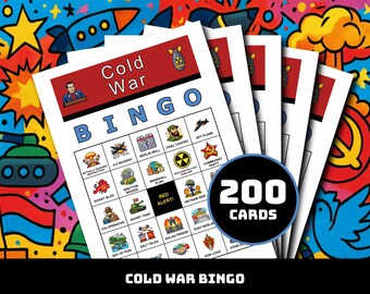Kalter Krieg Bingo Spiel - 200 Druckkarten mit 40 historischen Momenten | Geschichtslernen für Klassenzimmer, Hausschule, Familienspaß & Weltstudie