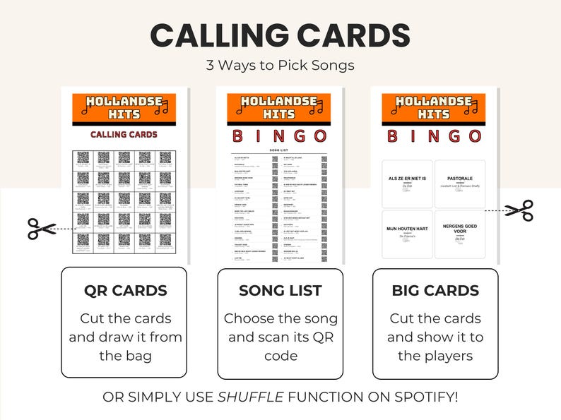 Hollandse Hits Music Bingo Printable Game, Dutch Playlist, Fun Singalong Activity, Instant Download, Digital PDF, QR Calling Cards image 6