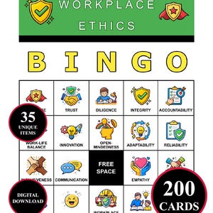 Workplace Ethics Training Activity 120 Cards, Professional Conduct Bingo Game, Printable Office Cards, Instant Download PDF