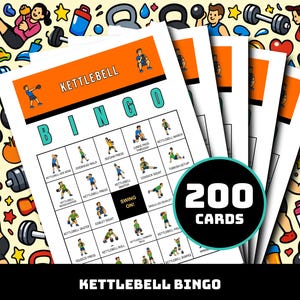 Kettlebell Full Body-oefeningen Bingo 200-kaarten, workoutactiviteit, fitnessles ijsbreker, afdrukbare pdf, direct downloaden