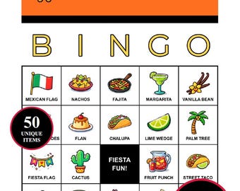Fiesta Bingo Game – 200 Printable Cards with 50 Iconic Moments | Mexican Party Celebration Game for Cinco de Mayo, Birthdays, Family Fiestas