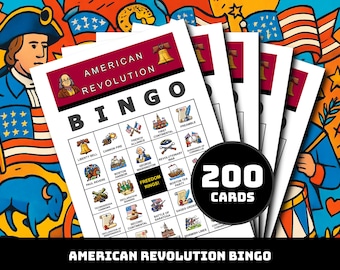 American Revolution Bingo Game – 200 Printable Cards with 50 Iconic Moments | History Party Game for Patriot Days, Freedom Celebrations