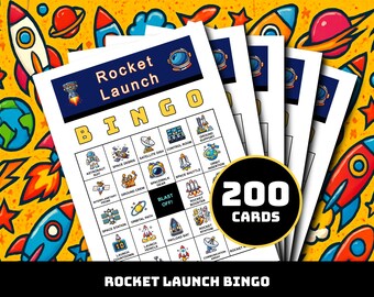 Raketenstart Bingo Spiel - 200 druckbare Karten mit 40 Momenten | Weltraum Lernspiel für Klassenzimmer, Homeschool, Familienspaß & STEM-Aktivitäten