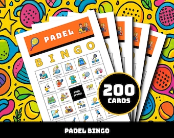 Padelbingospel: 200 afdrukbare kaarten met 35 iconische momenten | Wall Rally Party Game voor rechtbanksessies, clubbijeenkomsten, racketsportbijeenkomsten