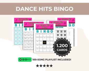Dance Hits Music Bingo Printable, 1,200 Cards, 100 Songs, 5x5 & 3x3 Game, QR Calling Cards, Spotify Party Playlist, Instant Download Pdf