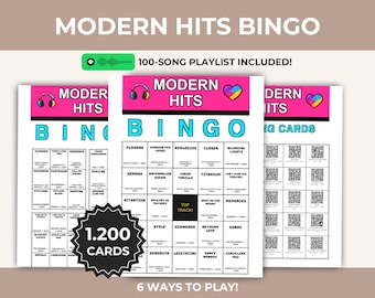 Modern Hits Music Bingo Printable Game, Current Playlist Bar, Trendy Pub Singalong Activity, Instant Download, Digital PDF, QR Calling Cards