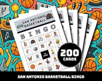 San Antonio Basketball Bingo, 200 Printable PDF Cards For Court Fans, Game Night Activity, Arena Crowd Fun, Texas Hoops Celebration