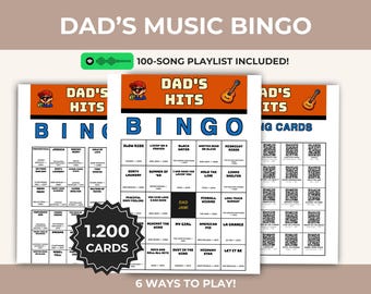 Dad's Hits Music Bingo Printable Game, Dad Playlist, Fun Singalong Activity, Instant Download, Digital PDF, QR Calling Cards, Father's Day