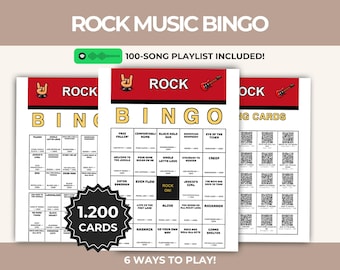 Gioco di bingo rock stampabile, playlist nostalgica, attività di karaoke, download immediato, PDF digitale, codici QR, karaoke