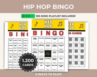 Hip Hop Hits Music Bingo Printable Game, Urban Playlist, Trendy Singalong Activity, Instant Download, Digital PDF, QR Calling Cards