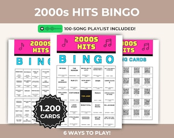 Jaren 2000 Hits Muziek Bingo Afdrukbaar spel, Throwback-afspeellijst, Nostalgische meezingactiviteit, Instant download, Digitale pdf, QR-telefoonkaarten