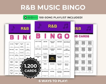 R&B Hits Music Bingo Printable Game, Soulful Playlist, Smooth Singalong Activity, Instant Download, Digital PDF, QR Calling Cards