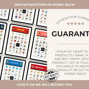 Puede incluir: M&uacute;ltiples tabletas que muestran juegos de Bingo con varios temas como Estados Unidos, Espa&ntilde;a y Oc&eacute;ano. Cada tablero de juego presenta ilustraciones coloridas y la palabra "BINGO". La imagen incluye texto que dice "&iexcl;100% Satisfacci&oacute;n o Reembolso!" y "Garant&iacute;a".