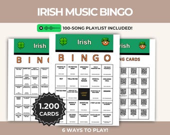Irish Music Bingo Printable Game, Celtic Playlist, Fun Singalong Activity, Instant Download, Digital PDF, QR Calling Cards, Karaoke