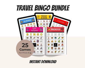 25-in-1 Travel Bundle Bingo Collection - Sofortiger digitaler Download von 25 einzigartigen Spielen | Ultimatives Reise-Party-Pack für Urlaub, Road Trips