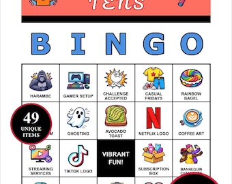 Juego de Bingo de la década de 2010: 200 tarjetas imprimibles con 49 tendencias y modas icónicas / Fiesta retro para noches de influencers, tendencias de TikTok, fiestas de la Generación Z
