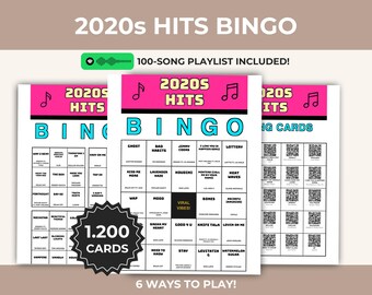 Hits 2020 muziek bingo afdrukbaar spel, huidige afspeellijst, trendy meezingactiviteit, direct downloaden, digitale pdf, QR-telefoonkaarten