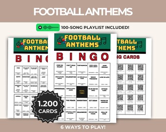 Football Anthems Music Bingo Printable Game, Stadium Playlist, High Energy Singalong Activity, Instant Download Digital PDF, QR Calling Card