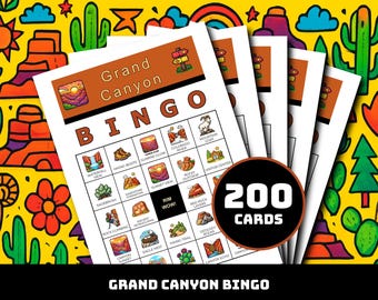 Grand Canyon Bingo Game – 200 Printable Cards with 40 Moments | National Park Learning for Classroom, Homeschool, Family Fun, Arizona Travel