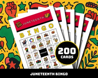 Juneteenth Bingo Game – 200 Printable Cards with 34 Iconic Moments | Freedom Celebration Party for Picnic, Cultural Festival, Family Reunion