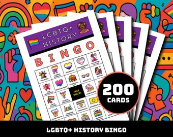 LGBTQ+ Pride Bingo Spiel – 200 Karten zum Ausdrucken mit 35 ikonischen Momenten | Regenbogen-Feier-Party-Spiel für Pride Paraden, Gleichheit Ereignisse