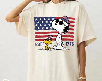 Comfort Colors® America 250th Anniversary Shirt File PNG, Patriotic Snoopy Tee, Funny 4th Of July Shirt Png, USA Flag Tee Digital Download