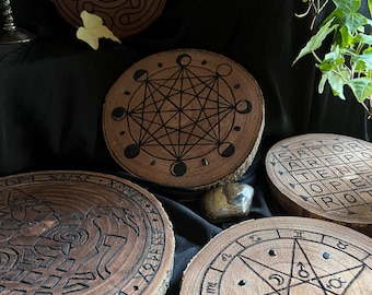 Hecate’s Wheel (Strophalos) Wood Slice - Wicca Altar Decor, Handmade Ritual Piece