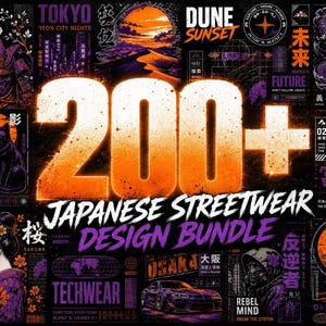 250 japanische Streetwear-T-Shirt-Designs | Techwear-Landschafts-PNG-Bundle | Cyberpunk-Naturgrafiken | Kommerzielle Nutzung per Print-on-Demand