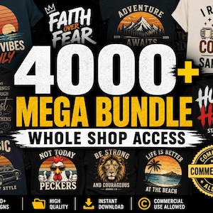 Über 4000 SVG- und PNG-Dateien im Mega-Bundle, komplettes T-Shirt-Design-Set, kommerzielle Nutzung (SVG für Cricut), Retro-christliche Streetwear mit lustigen Zitaten (Vektor).