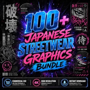 Bundel met 100 mega anime-ontwerpen, cyberpunk streetwear PNG-pakket | Otaku grafische T-shirtontwerpen | Japanse manga clipart voor DTG-printen | Sublimatie afbeelding 1