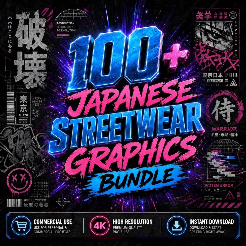 Bundel met 100 mega anime-ontwerpen, cyberpunk streetwear PNG-pakket | Otaku grafische T-shirtontwerpen | Japanse manga clipart voor DTG-printen | Sublimatie afbeelding 1