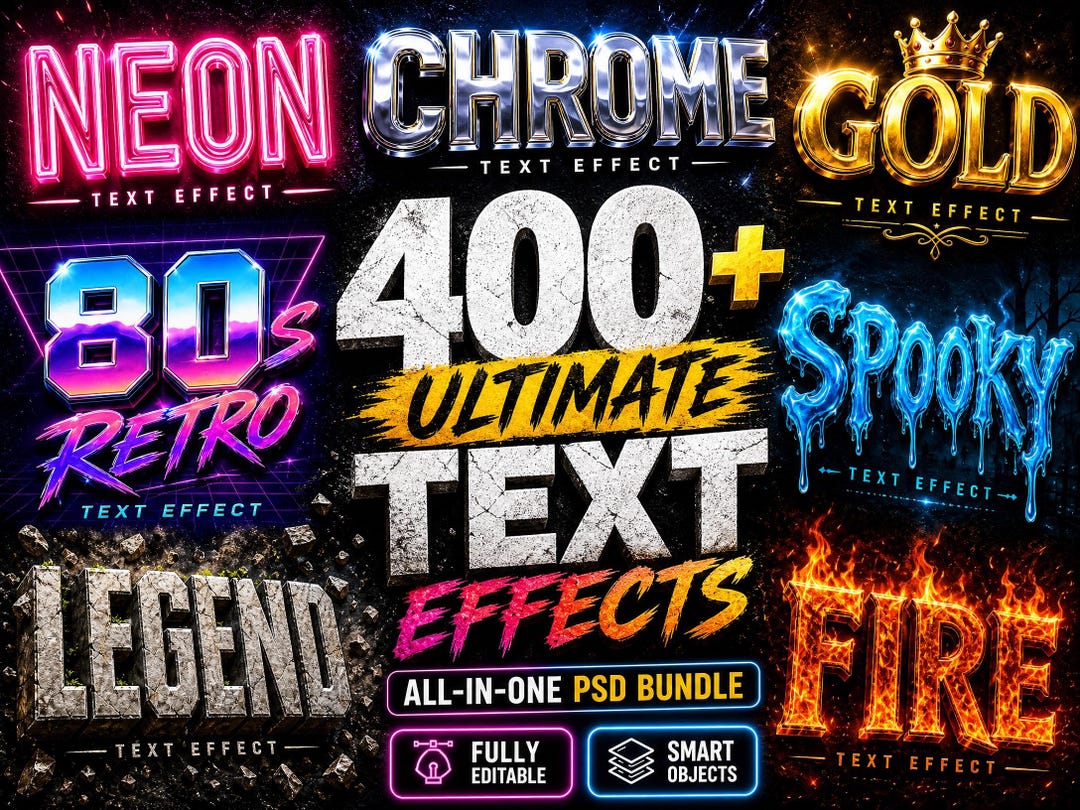 400+ Photoshop Text Effects Bundle, Premium PSD Smart Object Templates ...