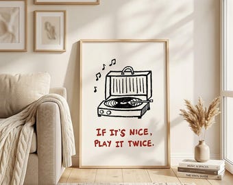 Play It Twice Retro vinylprint, vintage platenposter, wanddecoratie muziekliefhebbers, trendy esthetische citaatkunst, ingelijste DJ-kamerbord voor huizen