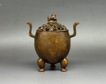 Bruciatore di incenso a forma di leone in bronzo scolpito, decorazione per la casa e statua Feng Shui