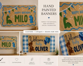 Banner de tela pintado a mano: Fondo personalizado para cumpleaños y baby showers.