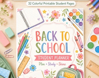Student Planner, Back to School Planner Printable, School Year Organizer PDF, Homework Assignment Study & Grade Tracker