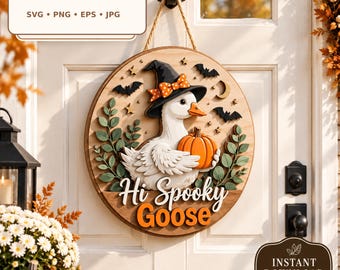 Hi Spooky Goose SVG | Halloween Goose PNG, Witch Hat Pumpkin Design for Shirts, Signs, Sublimation & Crafts