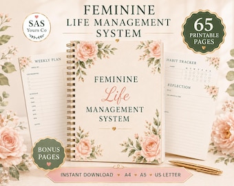 Feminine Life Management System | Goal Planner, Habit Tracker, Self-Care (PDF Download)