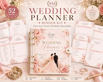 Wedding Planning Binder Kit | Luxury Bridal Planner PDF | Wedding Checklist, Budget Tracker, Guest List & Timeline Organizer