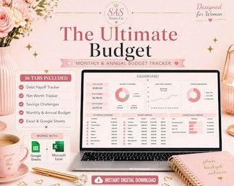 Ultimate Annual Budget Spreadsheet Excel Google Sheets | Monthly Budget Tracker, Debt Payoff & Bill Tracker, Personal Finance Template
