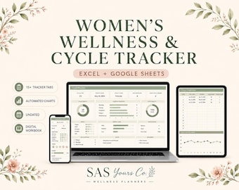 Women’s Wellness Tracker Spreadsheet: Excel Dashboard for Mood, Sleep, Habits, Symptoms, Self-Care & Cycle