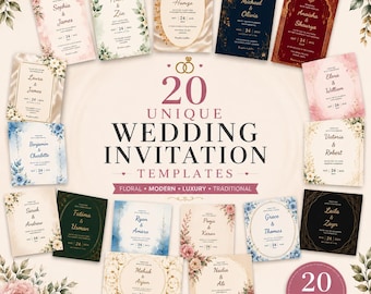 Floral Sage Wedding Invitation Templates Bundle | Luxury Traditional Canva Designs (Instant Download)