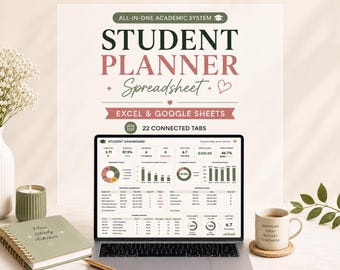 Student Planner Spreadsheet | Assignment Tracker, Academic & College Planner, Grade Tracker | Google Sheets Excel
