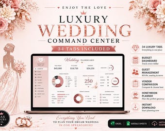 Luxury Wedding Planner Spreadsheet | Feminine Bridal Organizer (Digital Download)