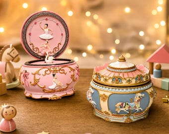 Handmade Carousel Music Box, Engraved Name Ballerina Musical Box, Personalized Christmas Birthday Keepsake Gift
