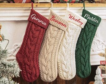 2026 Embroidered Christmas Stocking, Knitted Family Name Stocking, Personalized Xmas Monogram Stockings, Holiday Decor