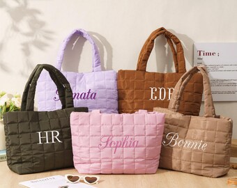 Personalized Quilted Tote Bag, Custom Bridesmaid Gift, Embroidered Bachelorette Party Favor, Wedding Tote